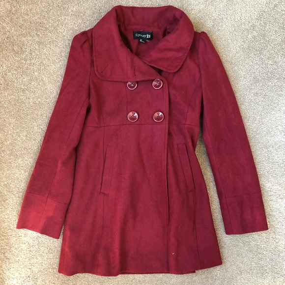 Forever 21 Jackets & Blazers - Red pea coat with bow